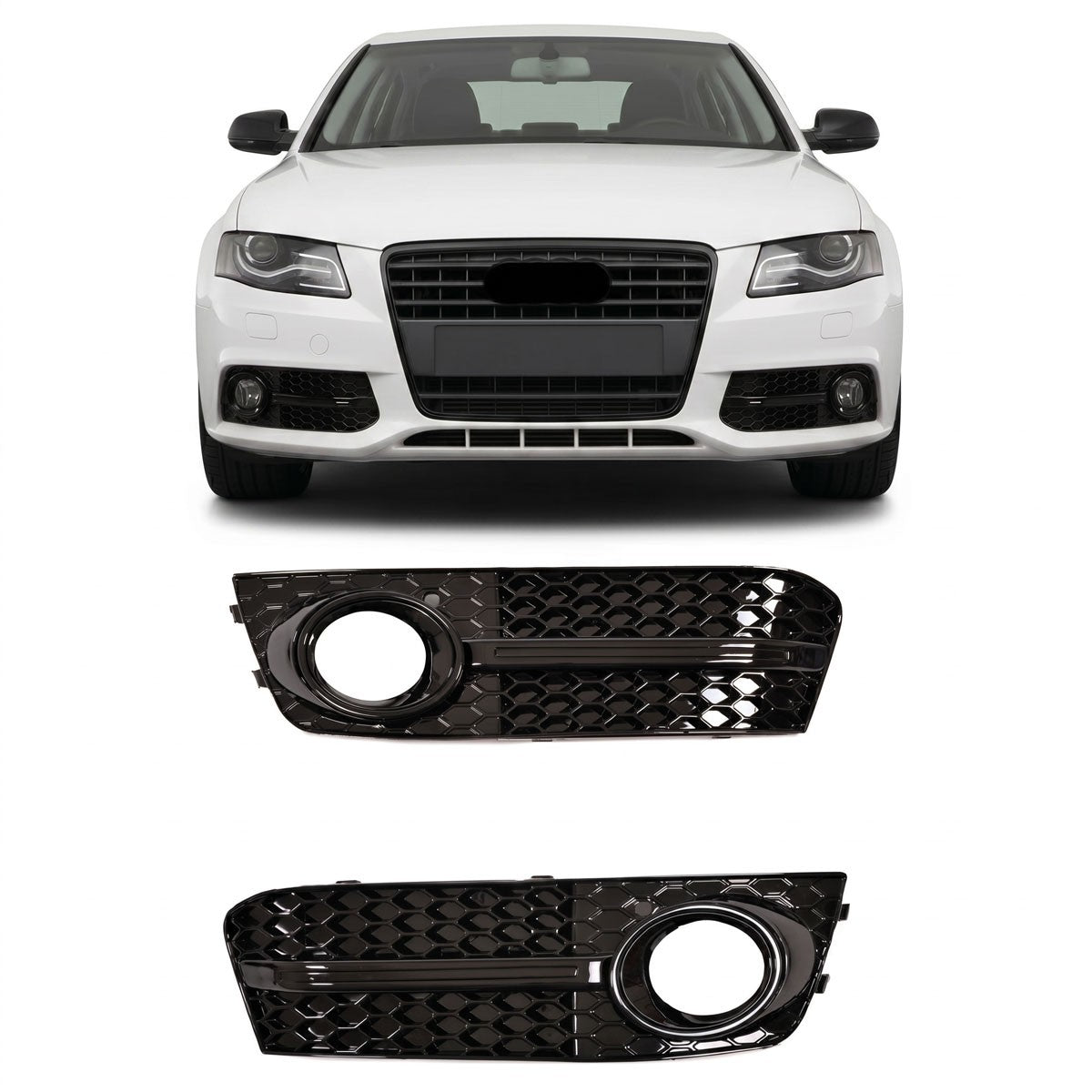 Nebelscheinwerferabdeckungen Hochglanz Schwarz passend für Audi A4 B8 8K 2008-2011