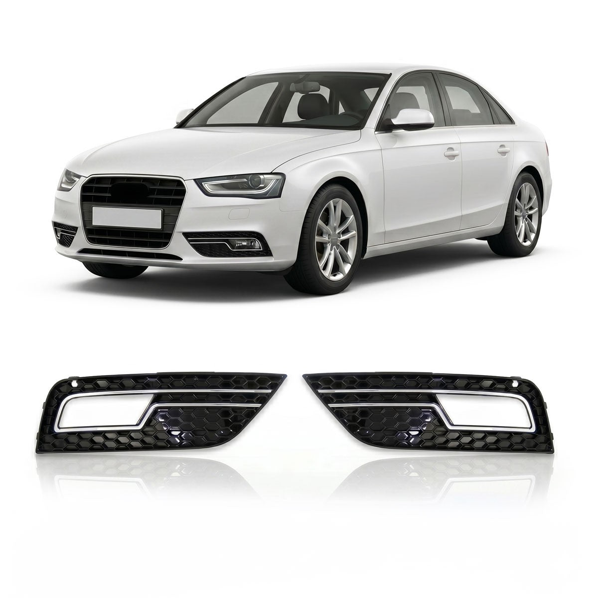 Nebelscheinwerferabdeckungen Chrom & Schwarz passend für Audi A4 B8 8K 2011-2015