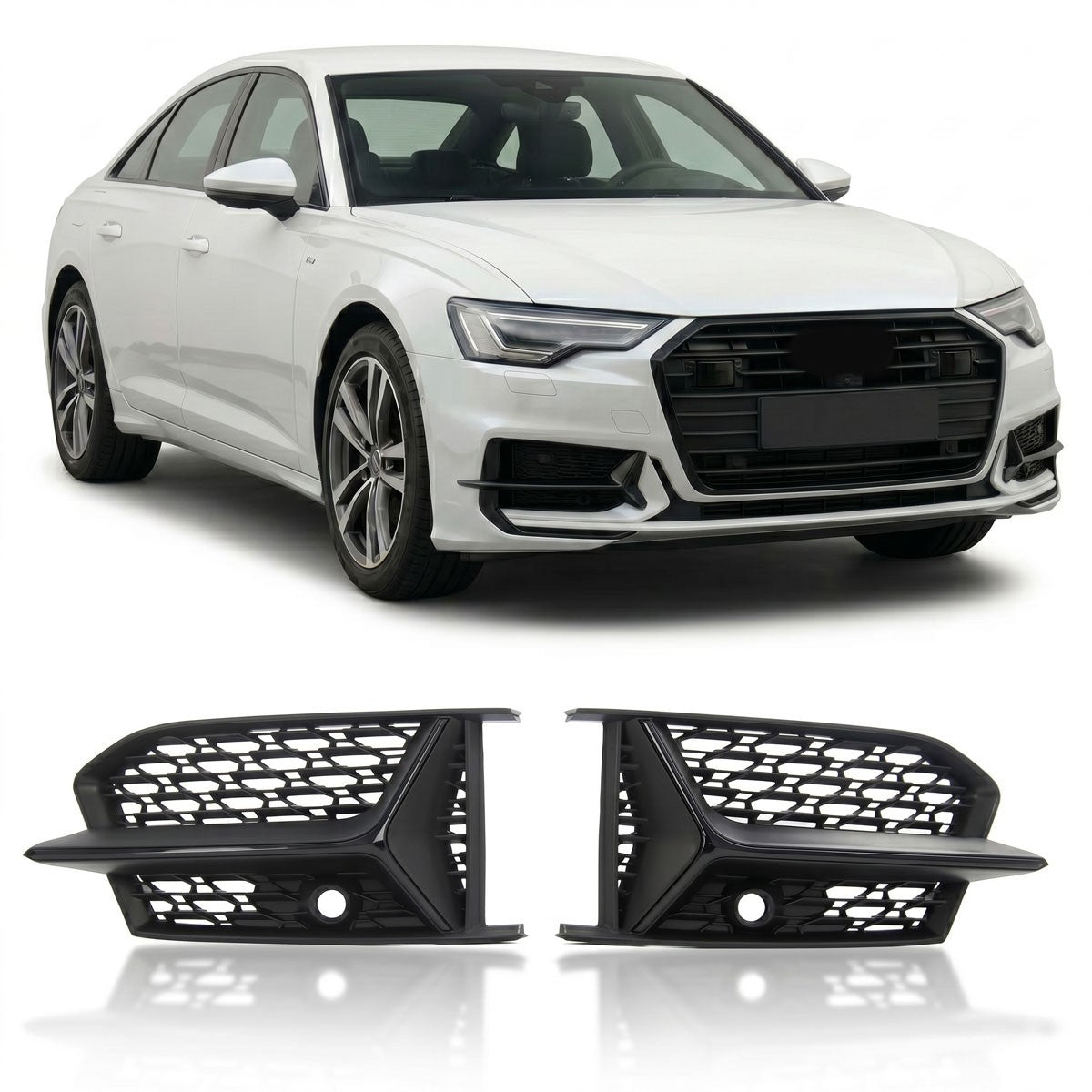 Sport Nebelscheinwerfer Abdeckungen Hochglanz Schwarz passend für Audi A6 C8 2019-2021