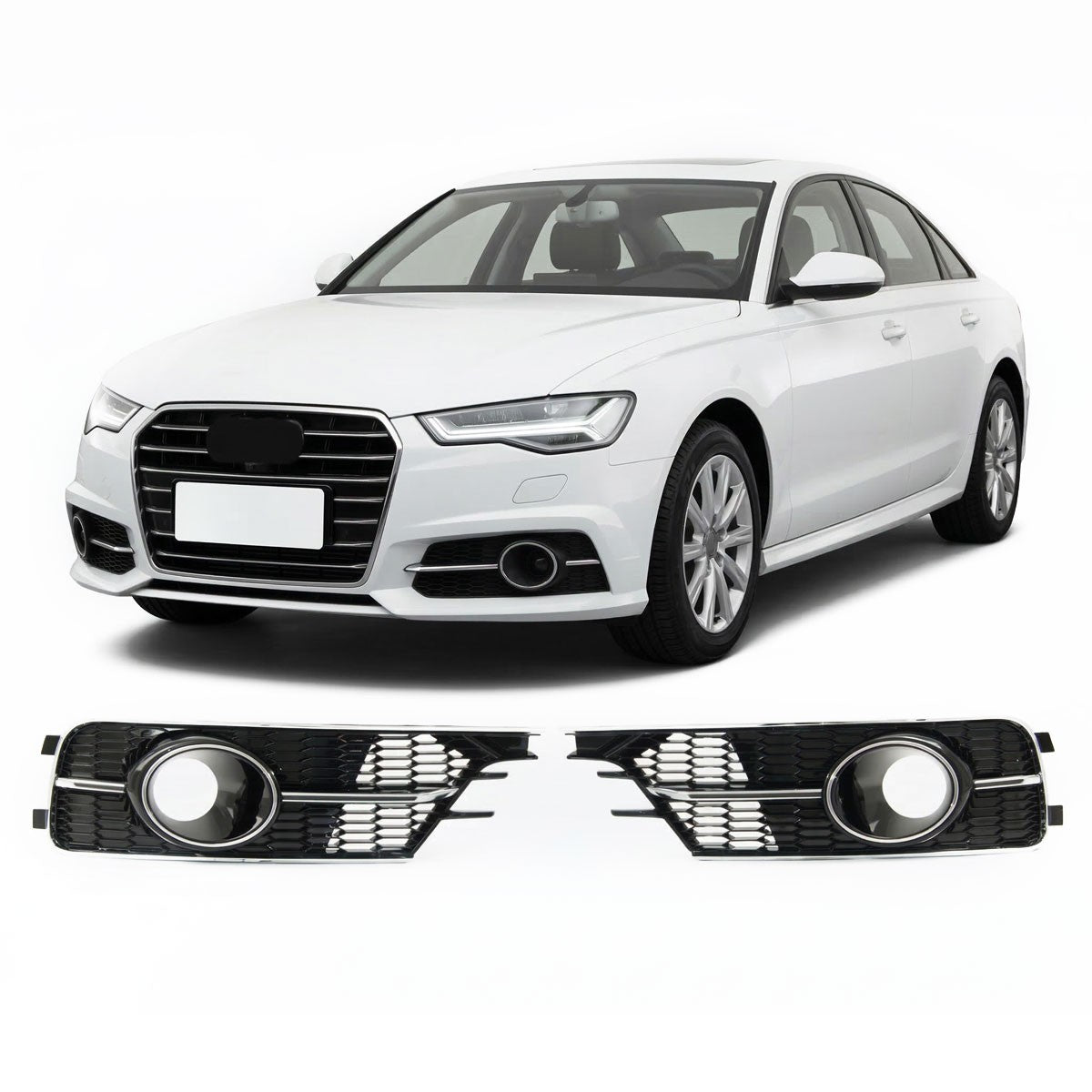 Sport Nebelscheinwerferabdeckungen Hochglanz Schwarz Chrom passend für Audi A6 C7 2014-2018