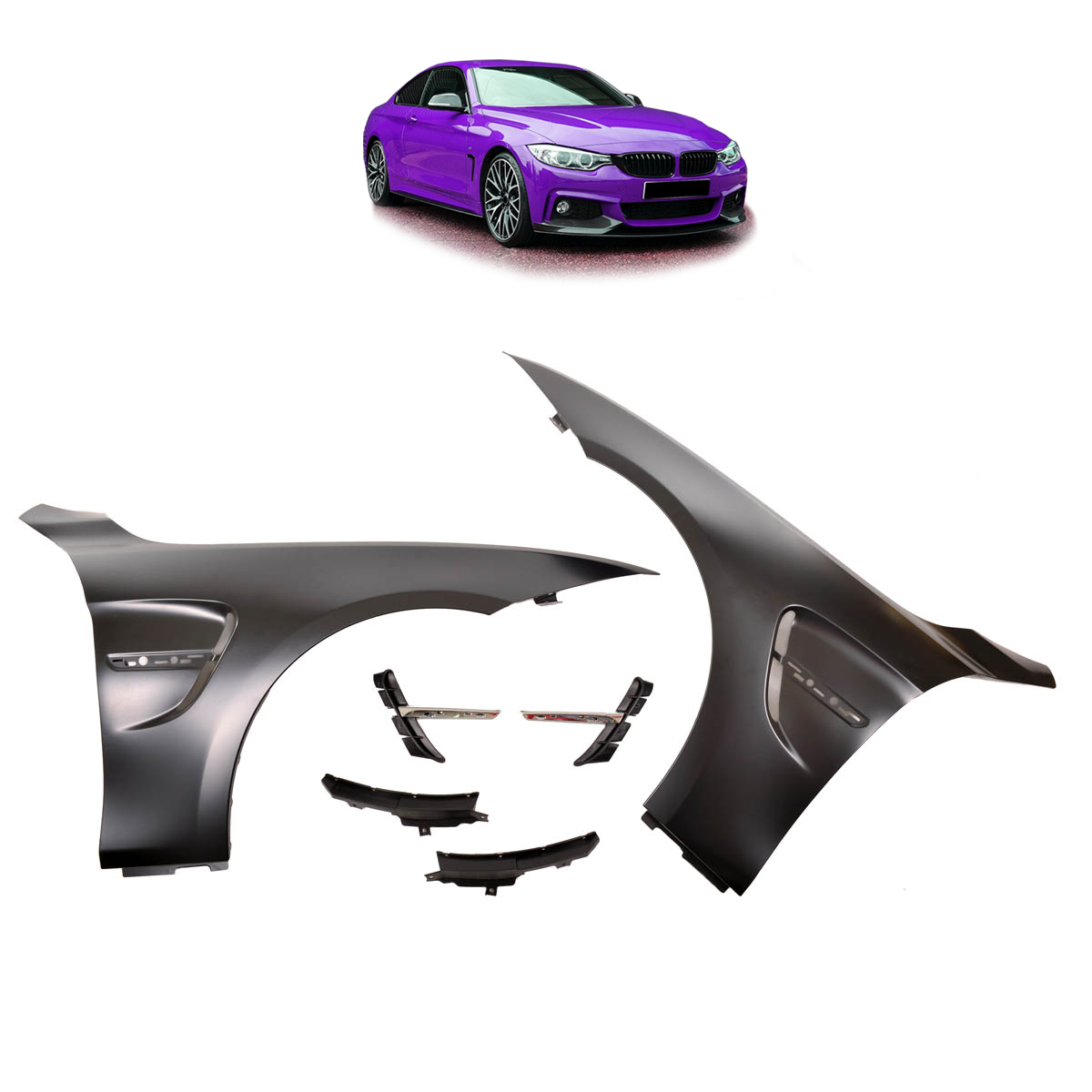 Kotflügel Set Hochglanz Schwarz passend für BMW 4er F32 F33 F36 2013-2020