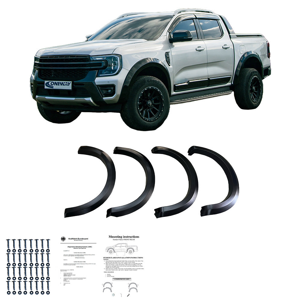 Kotflügelverbreiterungen passend für FORD Ranger T9 2023+ mit ABE TÜV Matt Schwarz