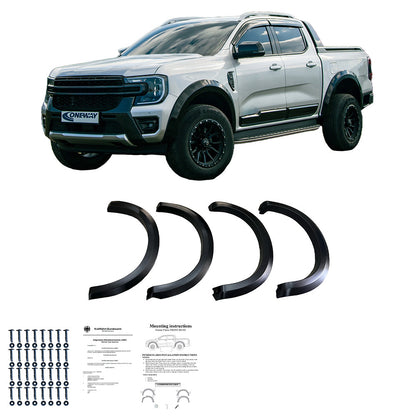 Kotflügelverbreiterungen passend für FORD Ranger T9 2023+ mit ABE TÜV Matt Schwarz