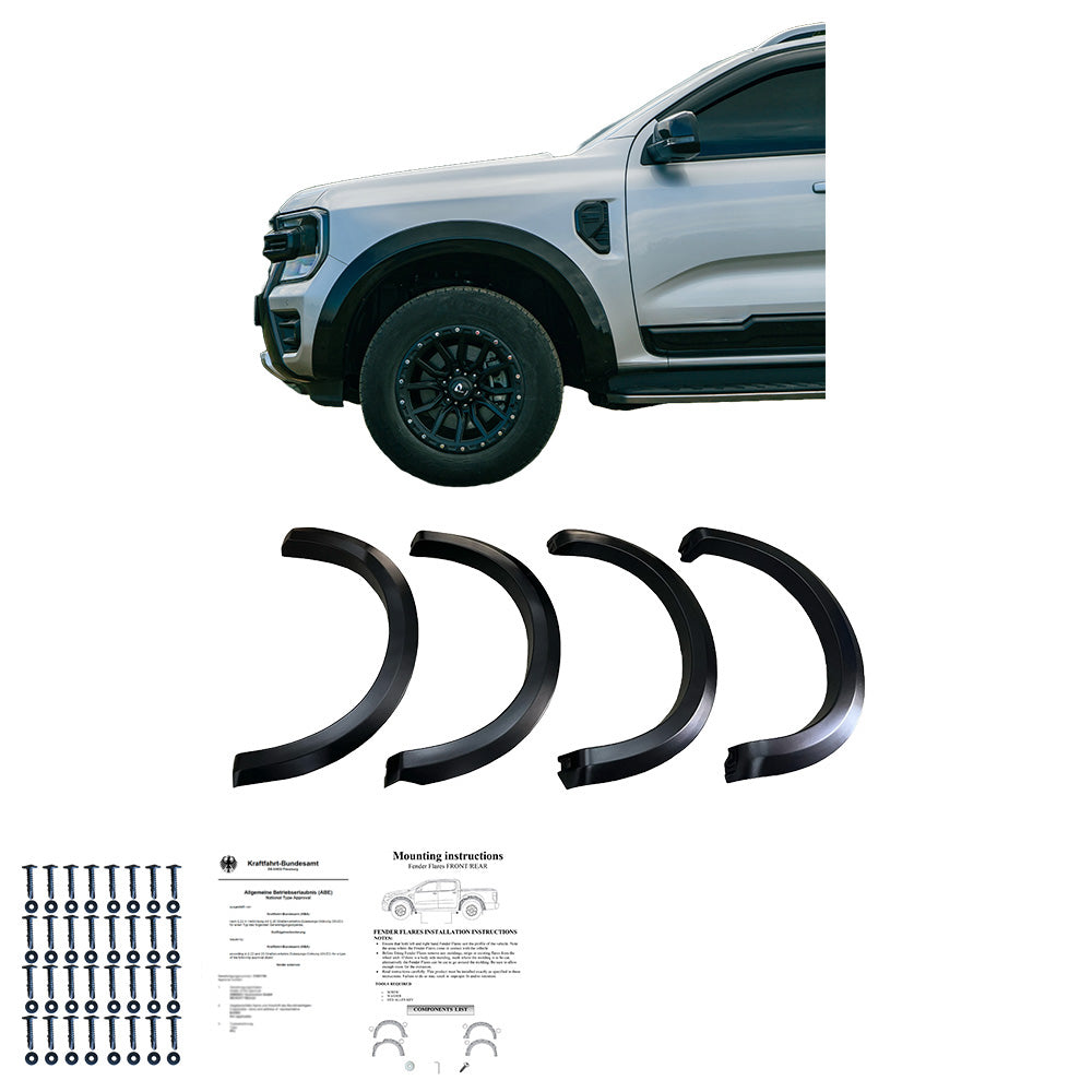 Kotflügelverbreiterungen passend für FORD Ranger T9 2023+ mit ABE TÜV Matt Schwarz