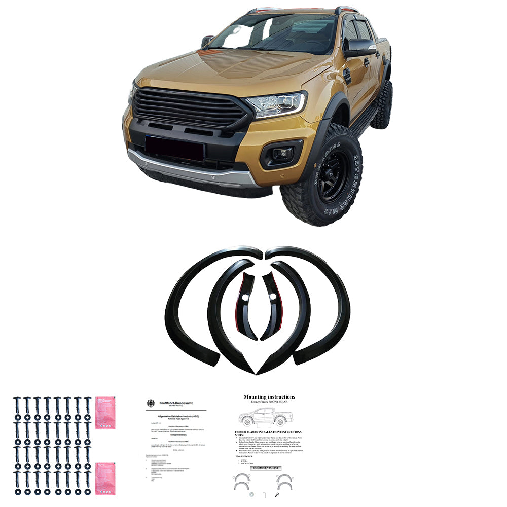 Kotflügelverbreiterungen passend für FORD Ranger T8 2019-2022 (Taped Slim) mit ABE TÜV Matt Schwarz