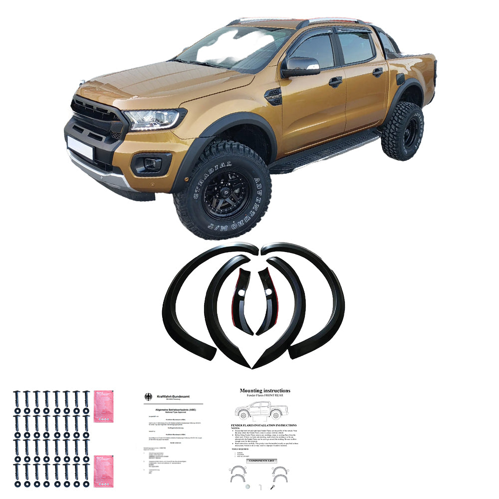 Kotflügelverbreiterungen passend für FORD Ranger T8 2019-2022 (Taped Slim) mit ABE TÜV Matt Schwarz