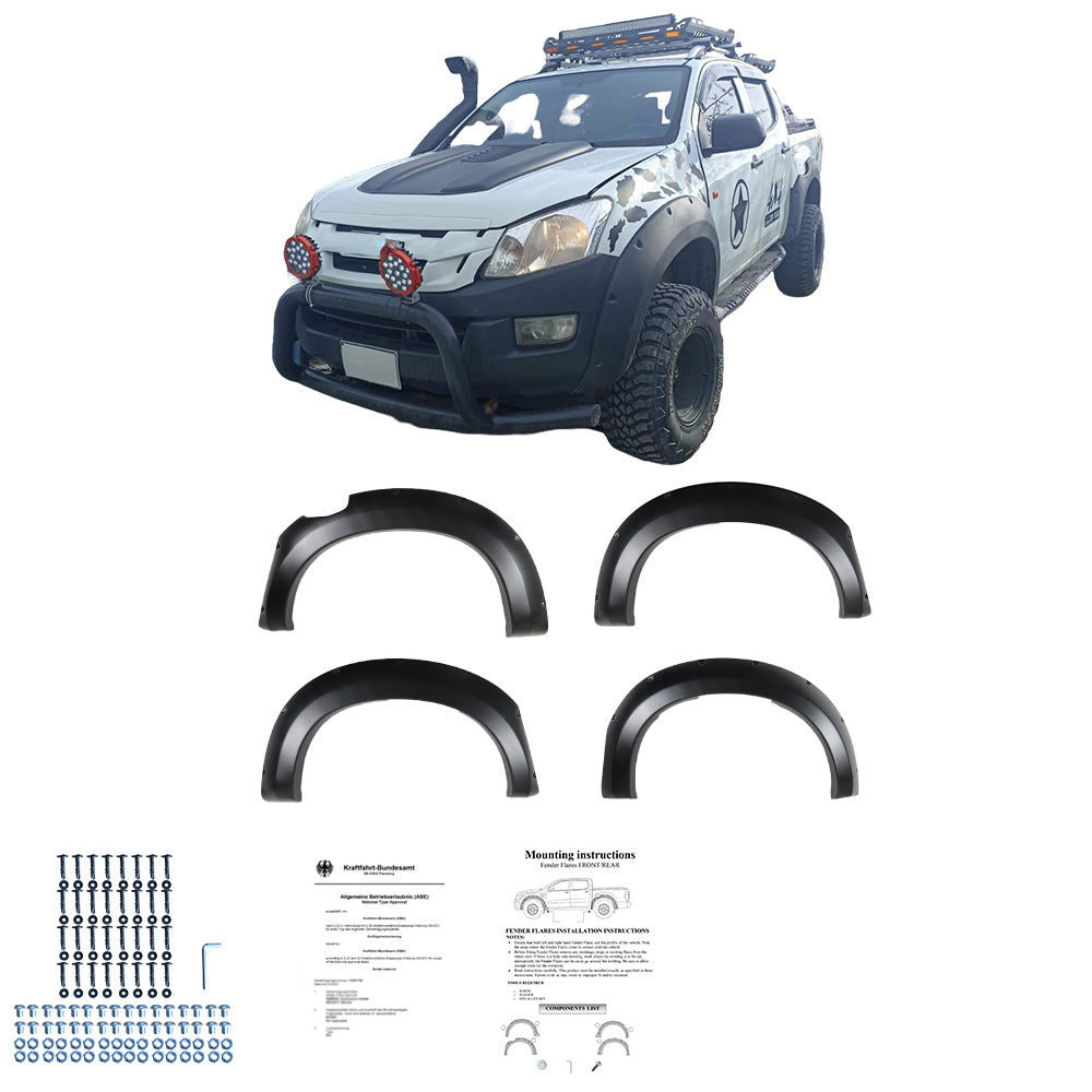 Kotflügelverbreiterungen passend für ISUZU D-Max Serie 2 2012-2019 mit ABE TÜV Matt Schwarz