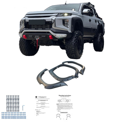 Kotflügelverbreiterungen passend für MITSUBISHI L200 Triton Serie 6 2019+ mit ABE TÜV Matt Schwarz
