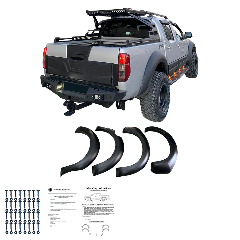 FF02.030 - Kotflügelverbreiterungen passend für NISSAN Navara D40 Facelift 2010-2014 mit ABE TÜV Matt Schwarz
