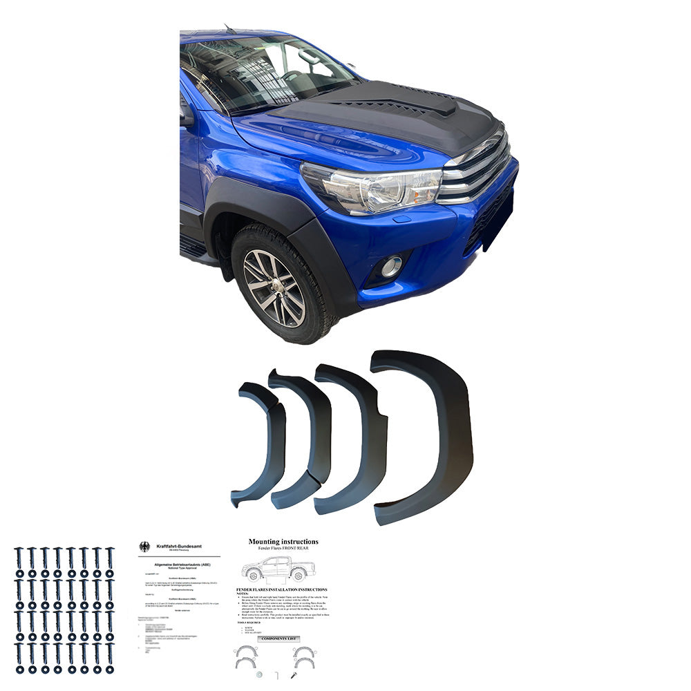 FF02.026 - Kotflügelverbreiterungen passend für TOYOTA Hilux 2015-2020 mit ABE TÜV Matt Schwarz