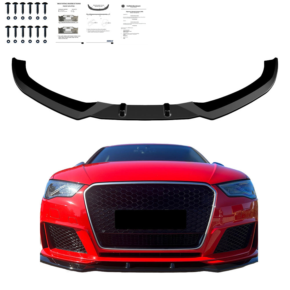 Frontsplitter passend für AUDI RS3 8V Sportback 2015-2016 mit ABE TÜV Hochglanz Schwarz