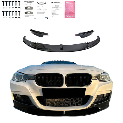 Frontsplitter passend für BMW 3er F30 M-Pack 2012-2019 mit Flaps und ABE TÜV Hochglanz Schwarz