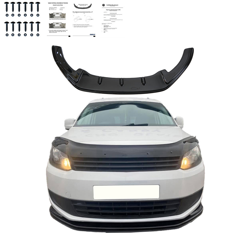 FS01.002 - Frontsplitter passend für VW Caddy MK3 Facelift 2010-2015 mit ABE TÜV Hochglanz Schwarz