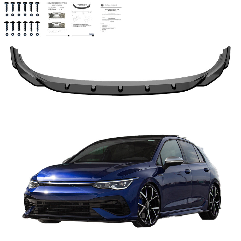 Frontsplitter Hochglanz Schwarz passend für VW Golf MK 8 R 2020-2024 mit ABE TÜV