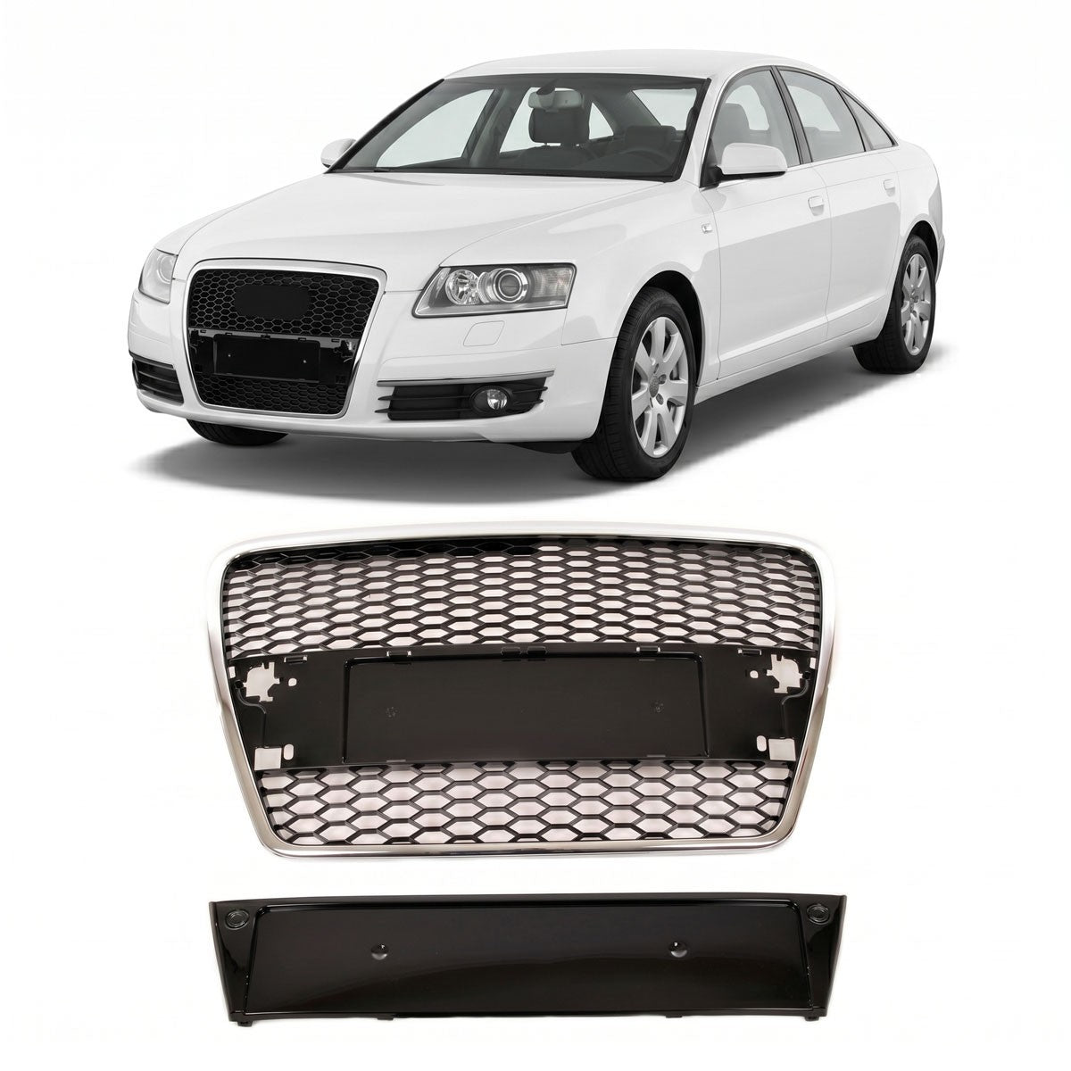 Sportgrill Chrom & Hochglanz Schwarz passend für Audi A6 C6 4F 2004-2008