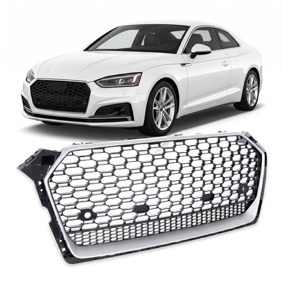 Silber & Hochglanz Schwarz Sportgrill passend für Audi A5 F5 2016-2020