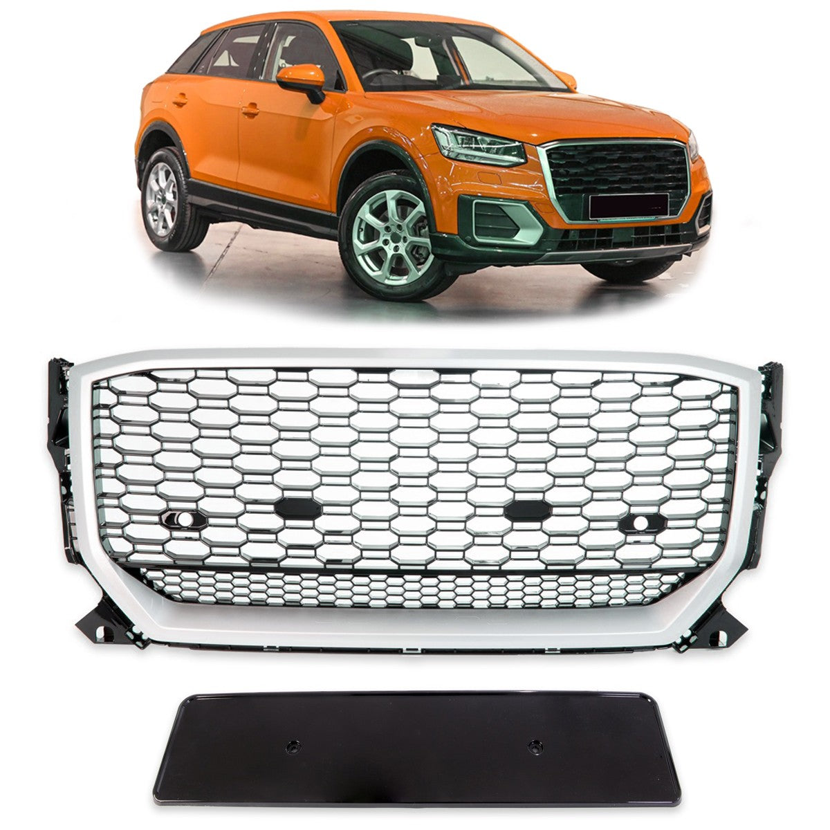 Sportgrill Silber & Hochglanz Schwarz passend für Audi Q2 GA 2016-2020