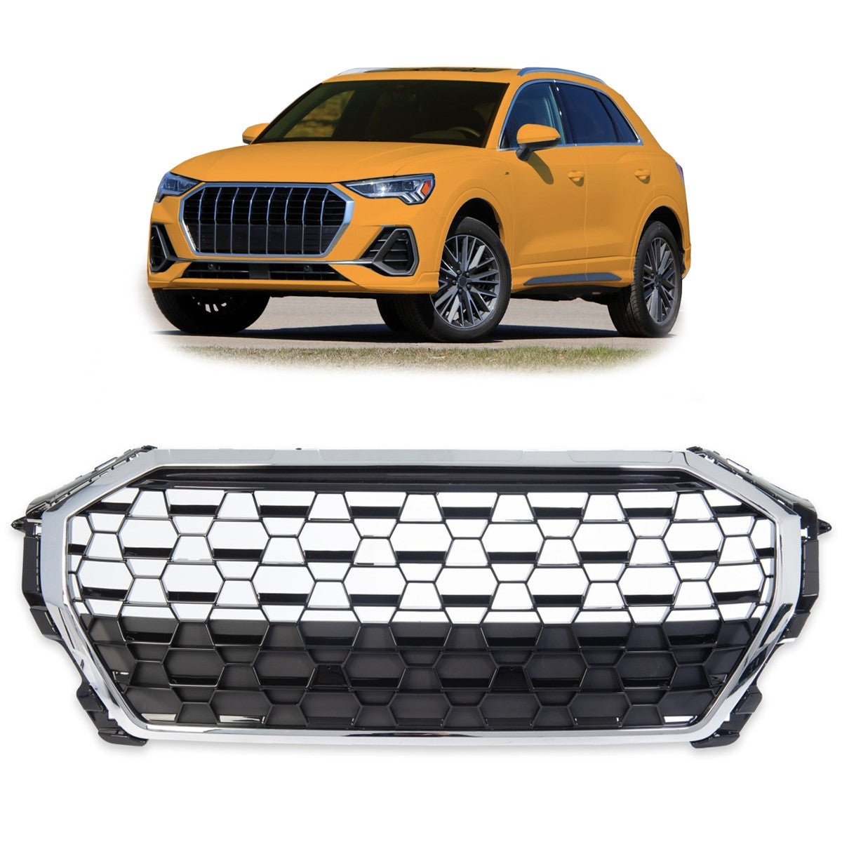 Sportgrill Chrom & Hochglanz Schwarz passend für Audi Q3 F3 SUV 2019-