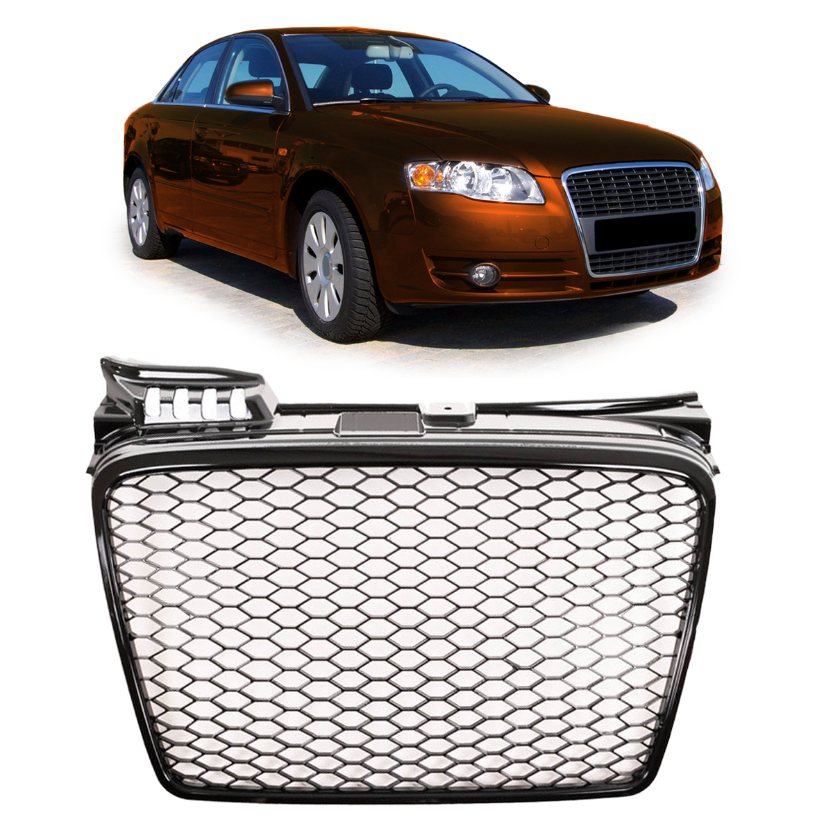 Kühlergrill Hochglanz Schwarz ohne PDC passend für Audi A4 B7 8E 2004-2008