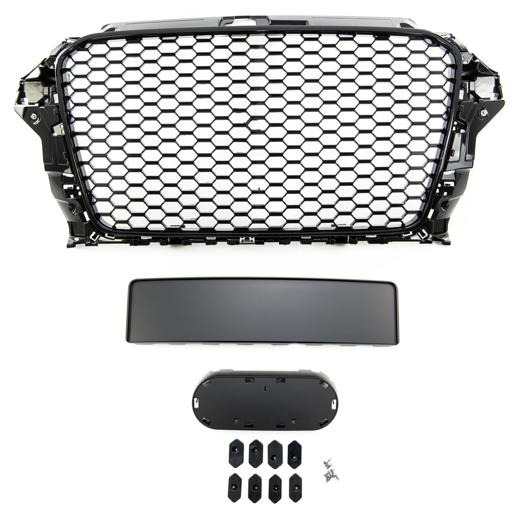 Sportgrill Glänzend Schwarz ohne PDC für AUDI A3 (8V) 2012-2016 RS Style, Limousine, Sportback, Cabrio, Schrägheck, Vor-Fa...