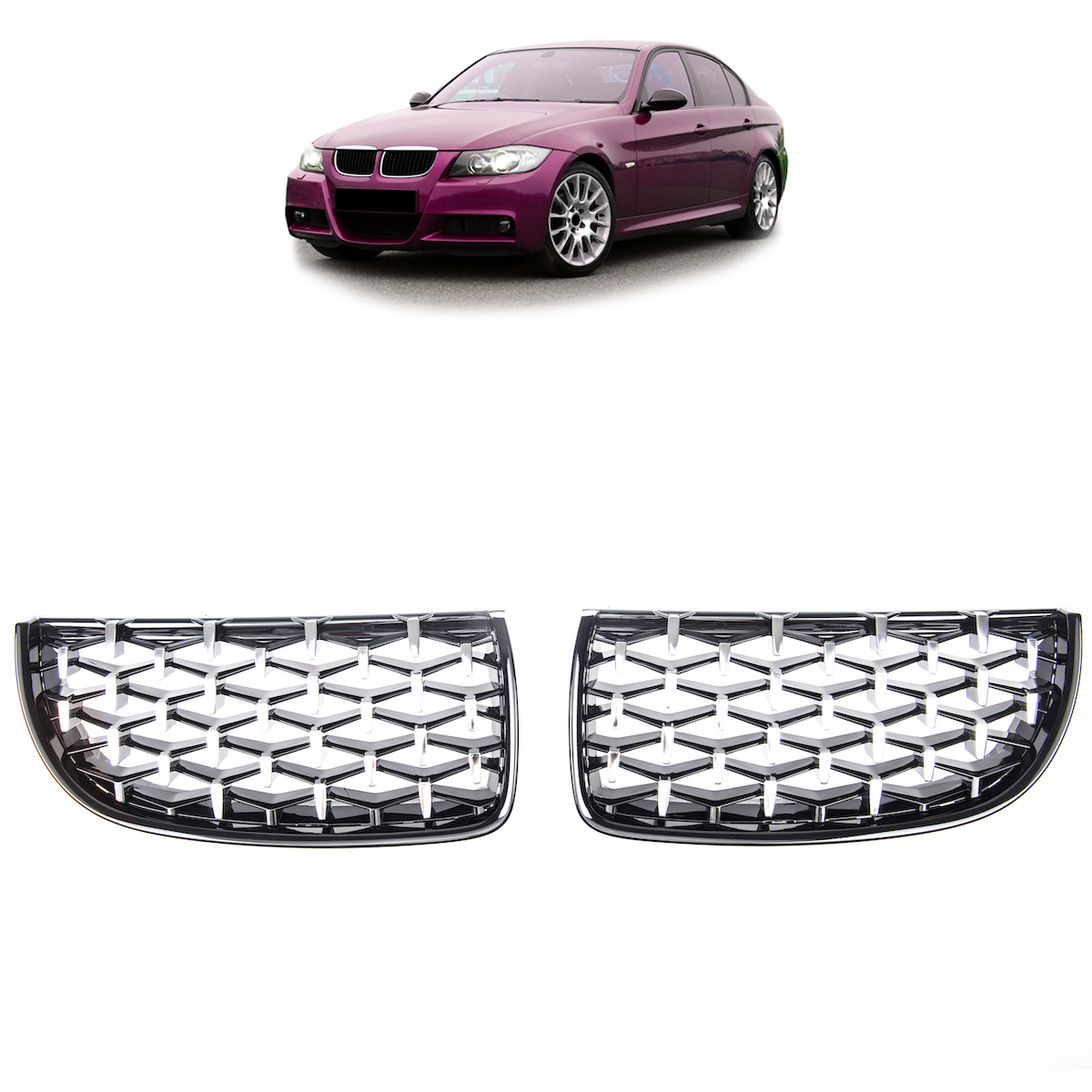 Grill Hochglanz Schwarz & Chrom passend für BMW 3er E90 E91 2005-2008