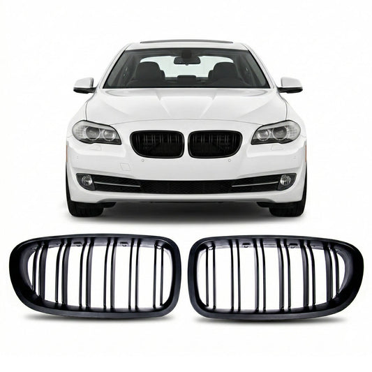 Doppelstreifen Kühlergrill Matt Schwarz passend für BMW 5er F10 F11 2010-2018