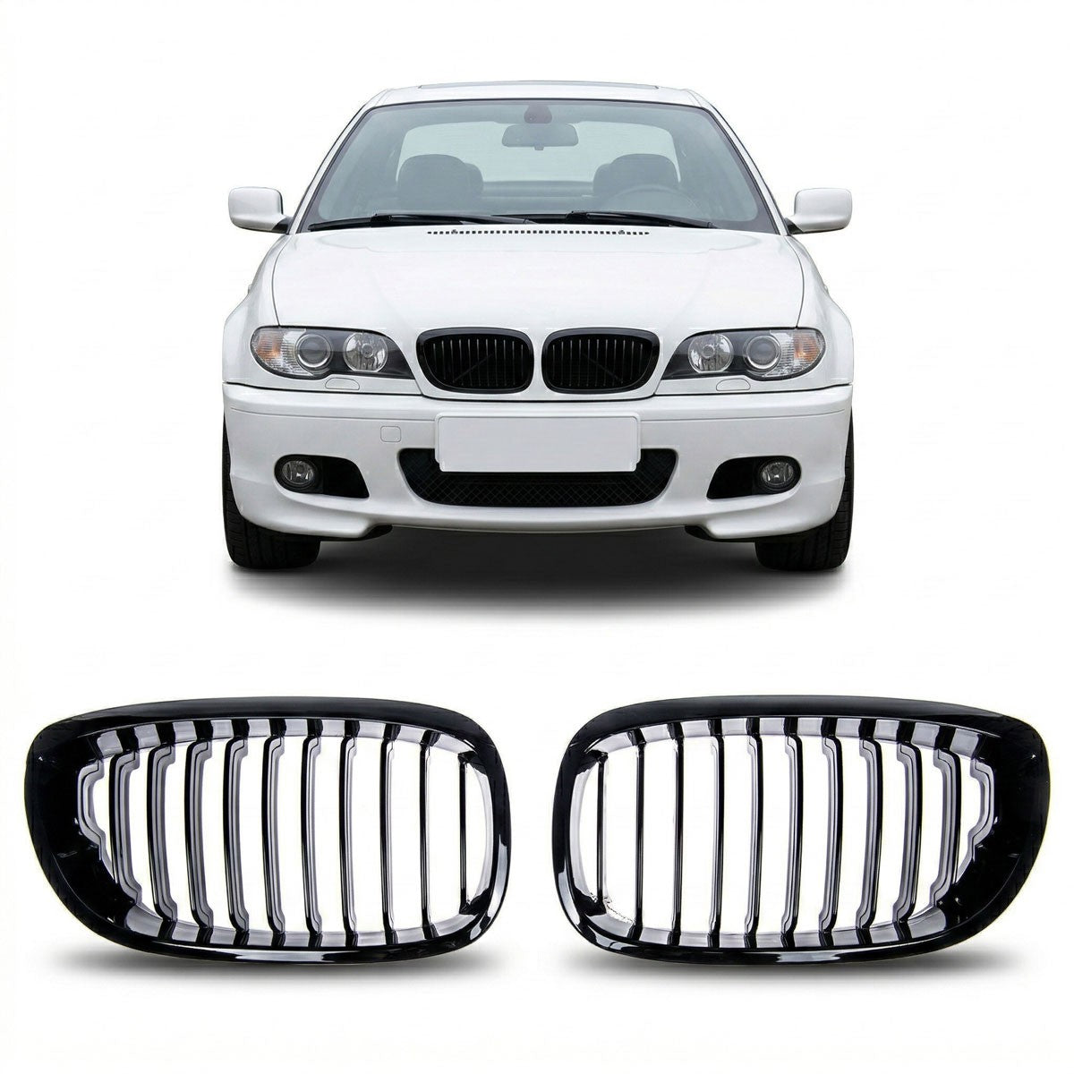 Kühlergrill Hochglanz Schwarz passend für BMW 3er E46 Coupé Cabrio 2003-2007