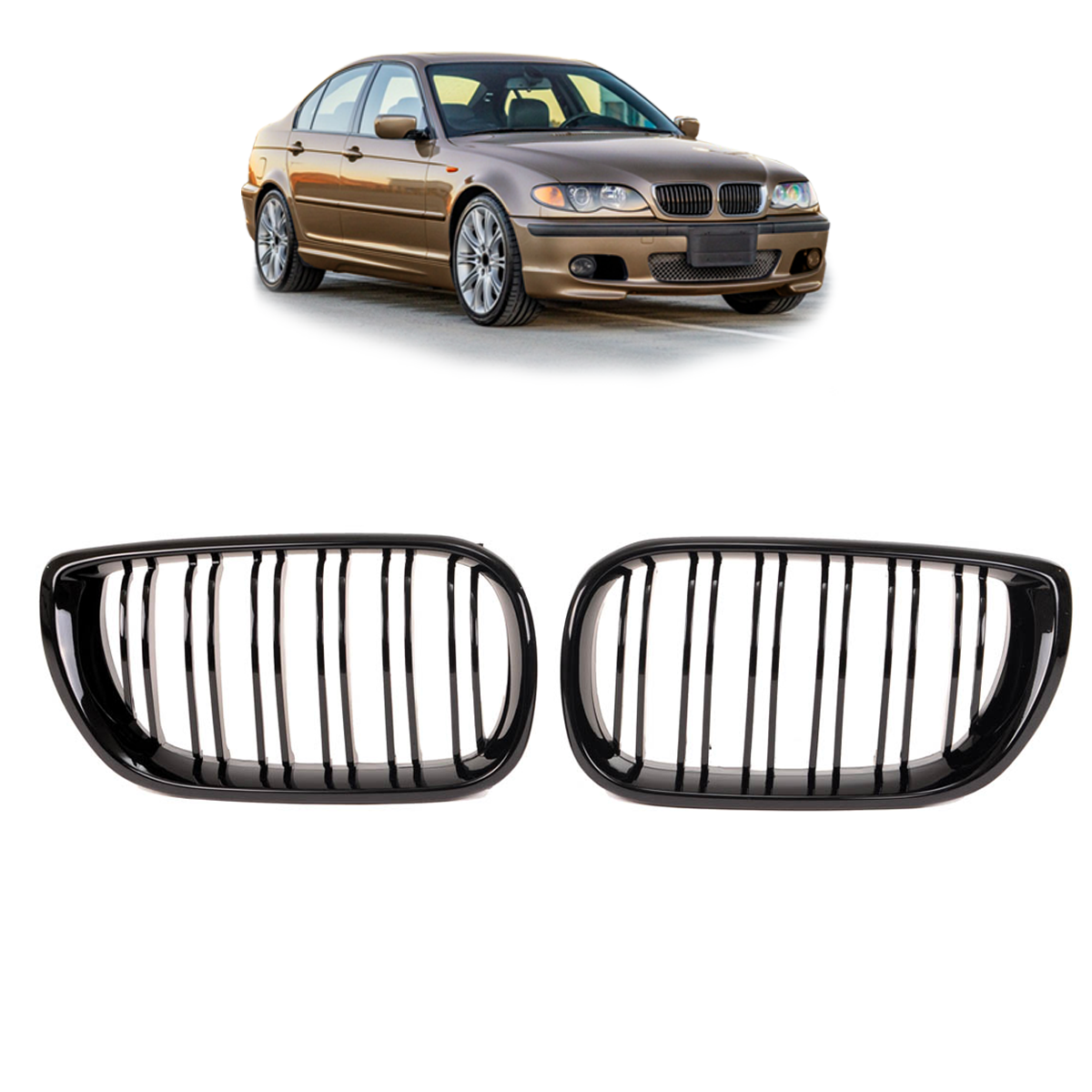 Kühlergrill Hochglanz Schwarz Doppel-Linie passend für BMW 3er E46 2001-2005