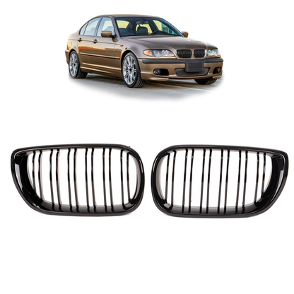 Kühlergrill Hochglanz Schwarz Doppel-Linie passend für BMW 3er E46 2001-2005