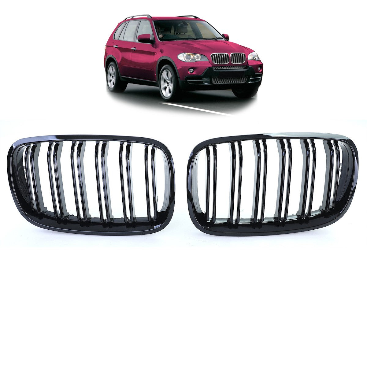 Frontgrill Hochglanz Schwarz Doppelreihe passend für BMW X5 E70 X6 E71 2007-2013