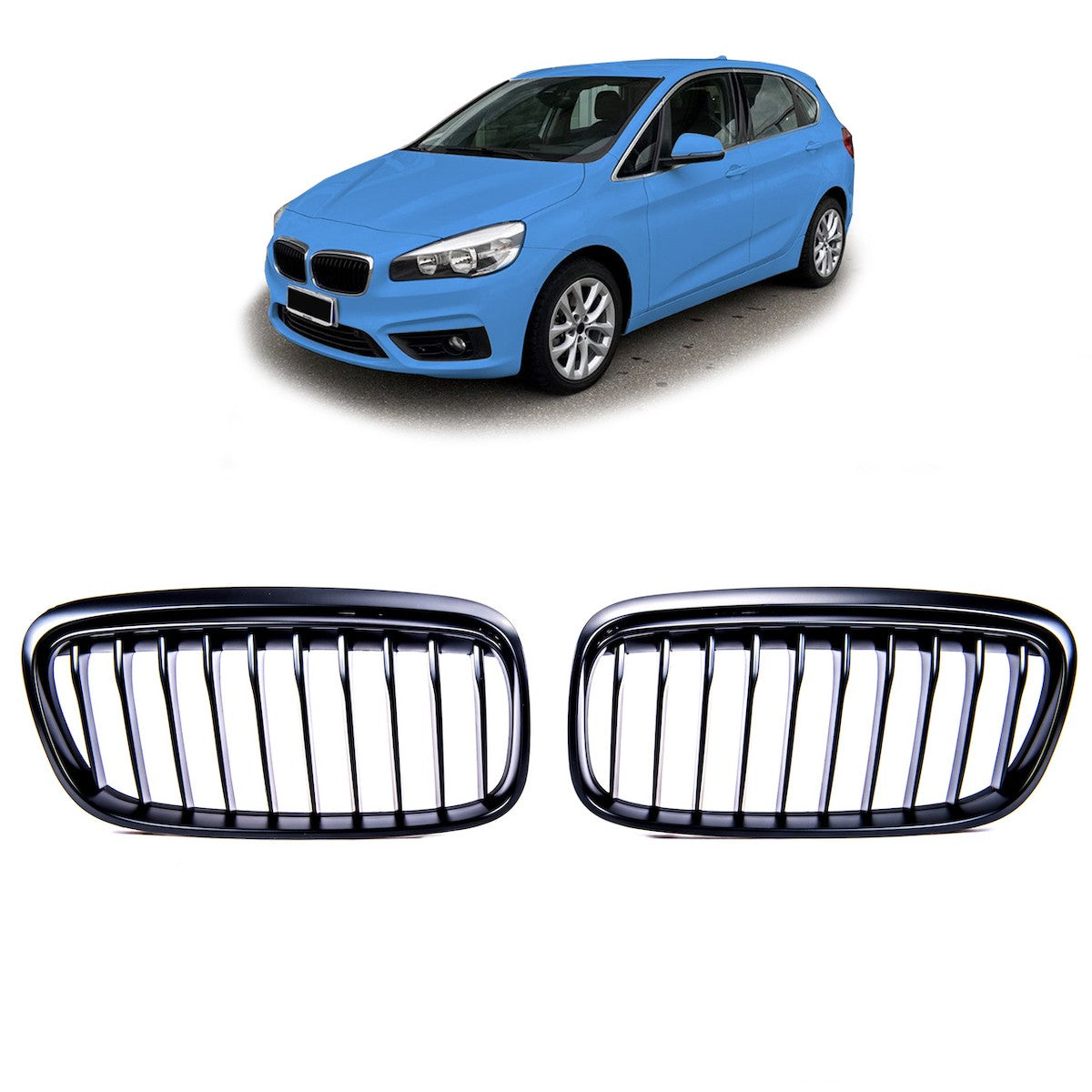Matt Schwarz Einzel-Linie Sportgrill passend für BMW 2er F45 2014-2018