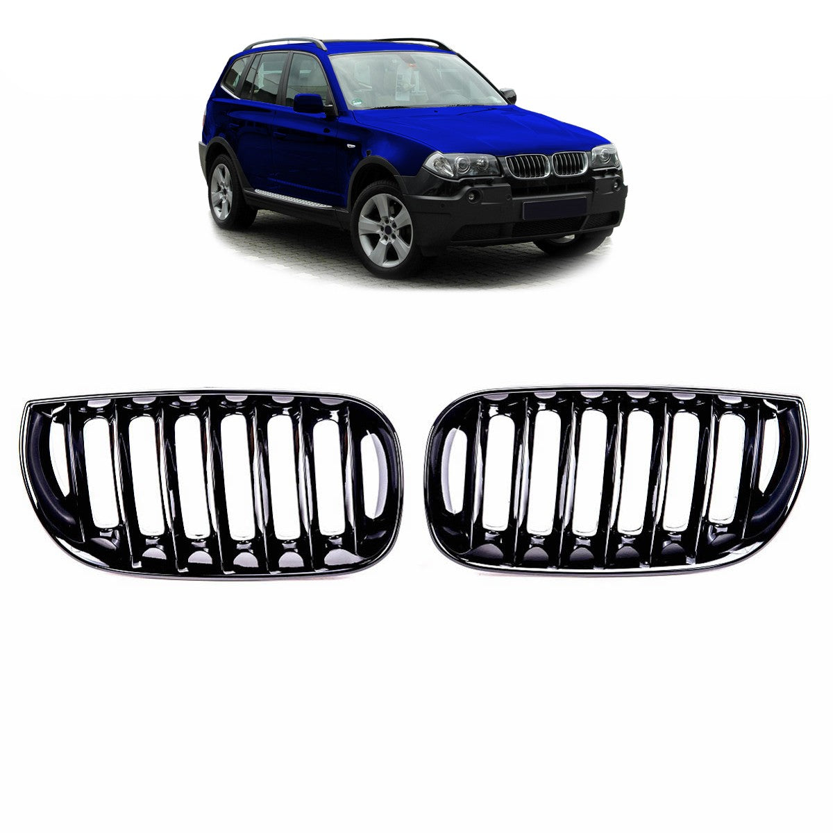 Sportgrill Einzel-Linie Hochglanz Schwarz passend für BMW X3 (E83) Pre-Facelift 2003-2006
