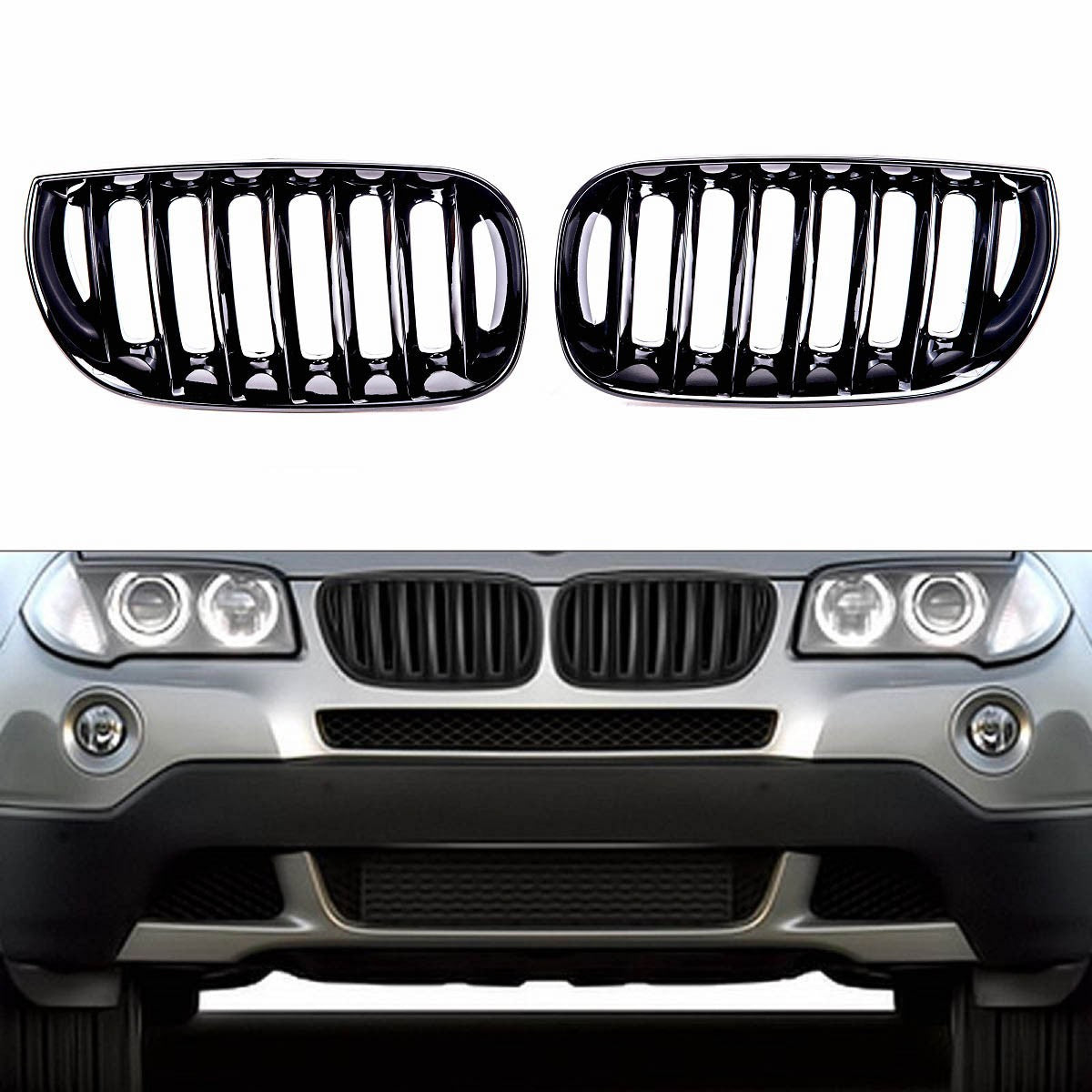 Sportgrill Einzel-Linie Hochglanz Schwarz passend für BMW X3 (E83) Pre-Facelift 2003-2006