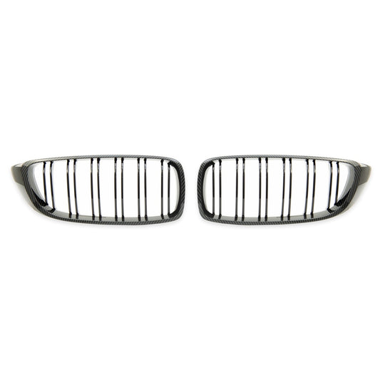 Sport Kühlergrill Dual Line Carbon Look für BMW 4 F32 F82 Coupe F33 F83 Cabrio F36 Gran Coupe 2013-2021