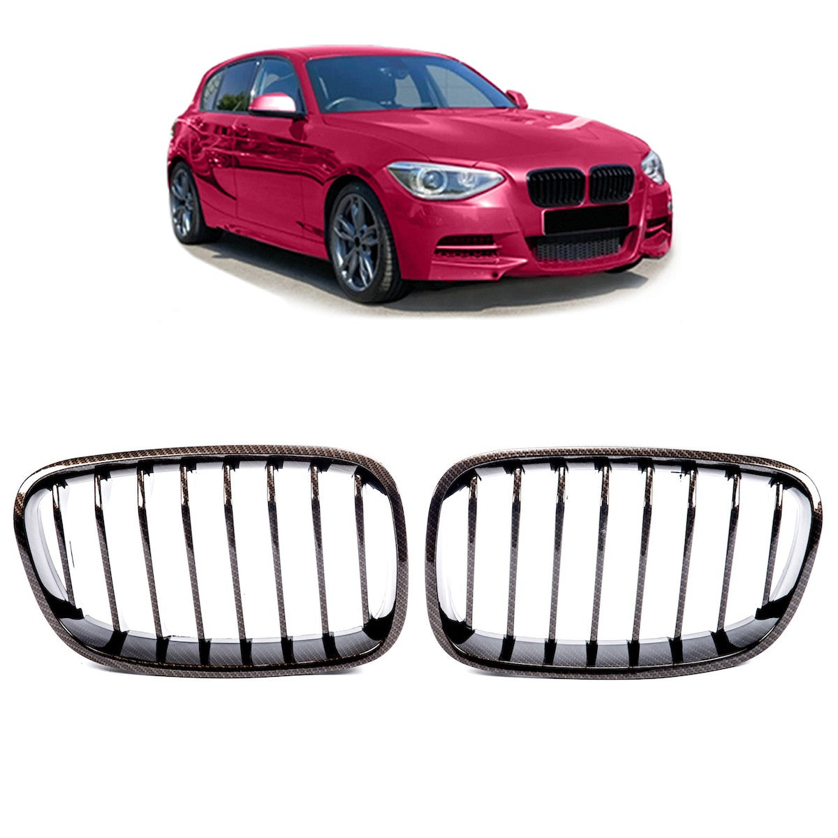 Kühlergrill Einzelstreifen Carbon-Optik passend für BMW 1er F20 F21 2011-2015