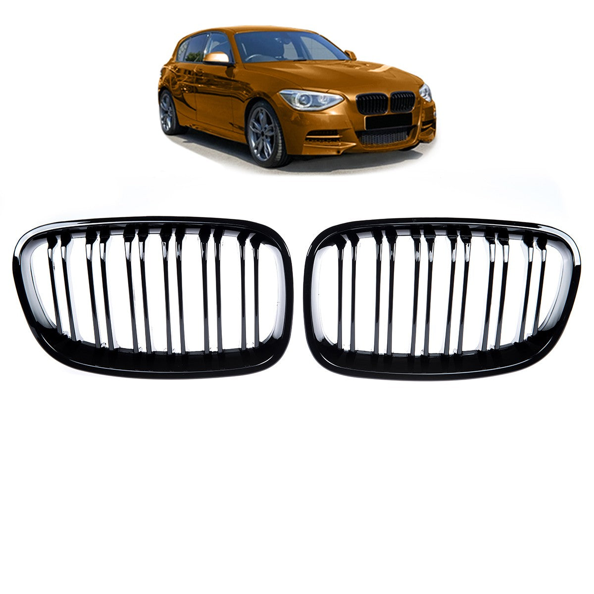 Kühlergrill Hochglanz Schwarz Doppelstreifen passend für BMW 1er F20 F21 2011-2015