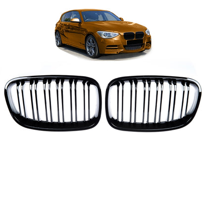 Kühlergrill Hochglanz Schwarz Doppelstreifen passend für BMW 1er F20 F21 2011-2015