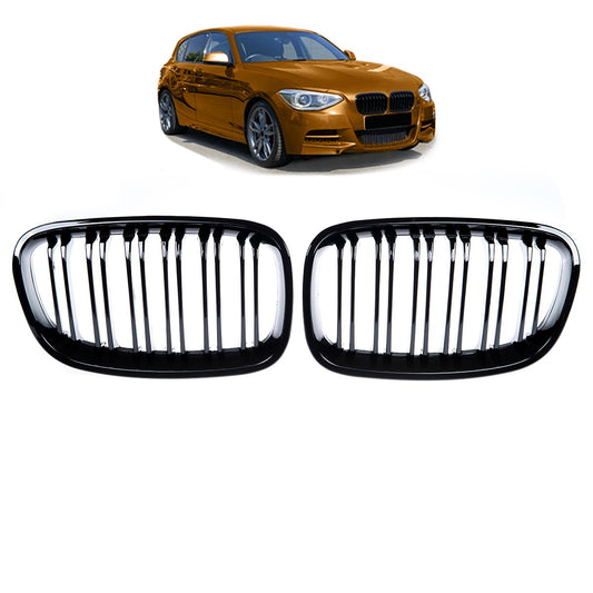 Kühlergrill Hochglanz Schwarz Doppelstreifen passend für BMW 1er F20 F21 2011-2015
