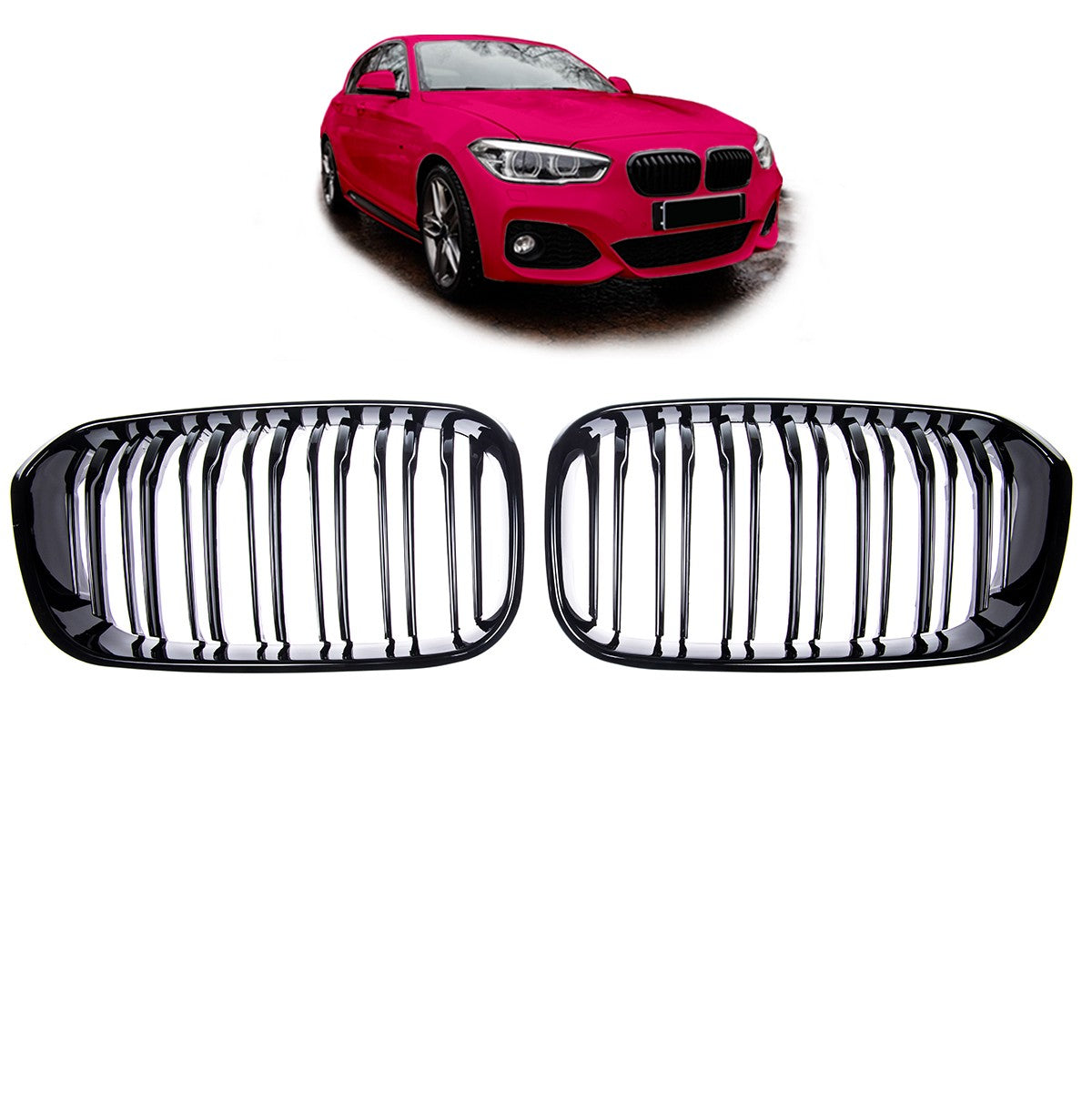 Frontgrill Hochglanz Schwarz Dual Line passend für BMW 1er F20 F21 2015-2019