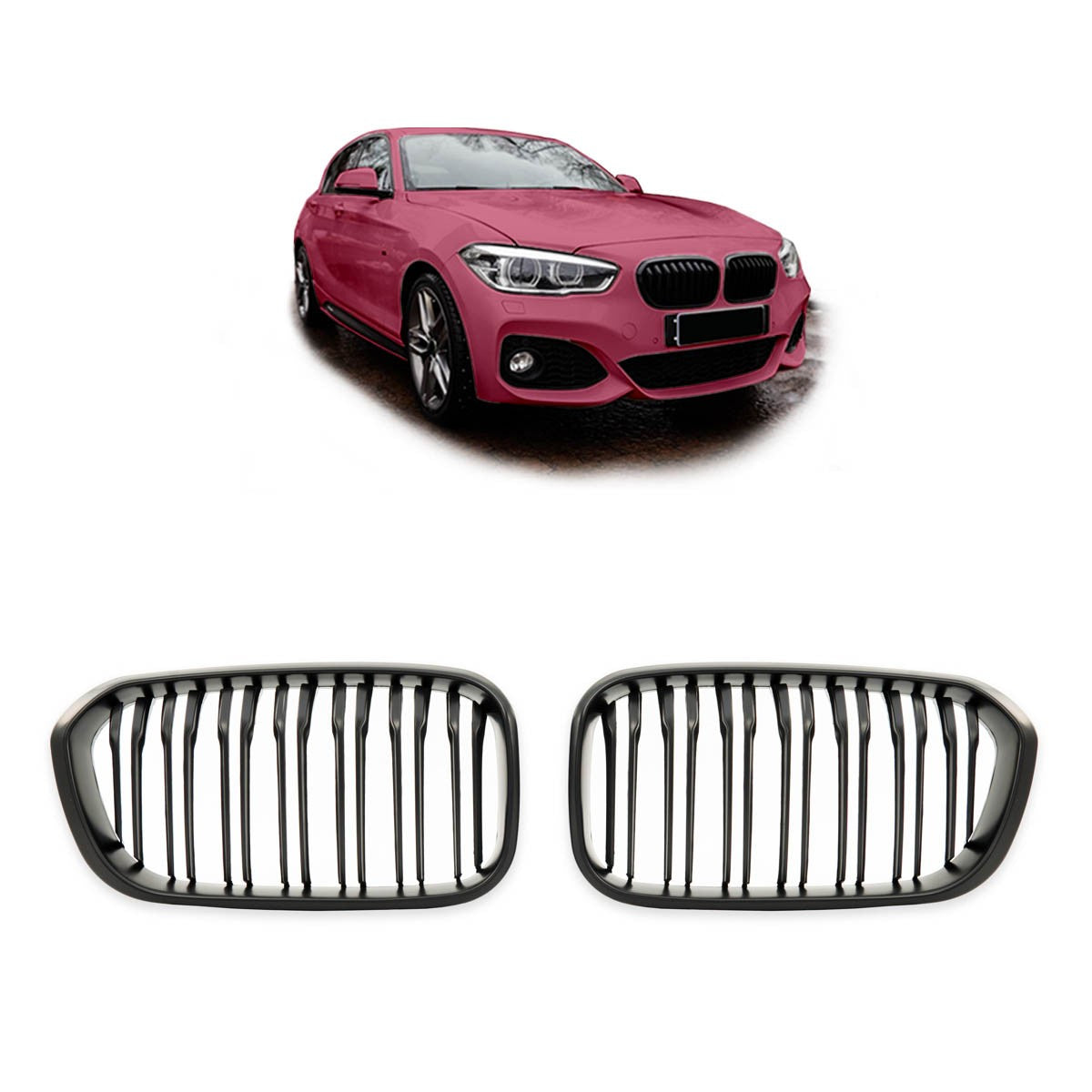 Frontgrill Dual Line Matt Schwarz passend für BMW 1er F20 F21 2015-2019