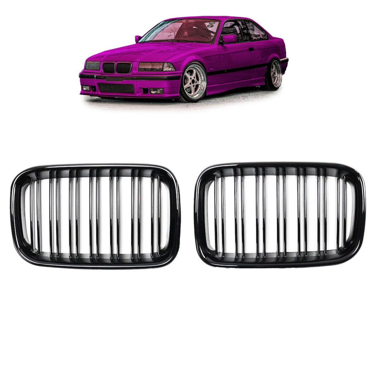 Sportgrill Hochglanz Schwarz Doppelrahmen passend für BMW 3er E36 1991-1996