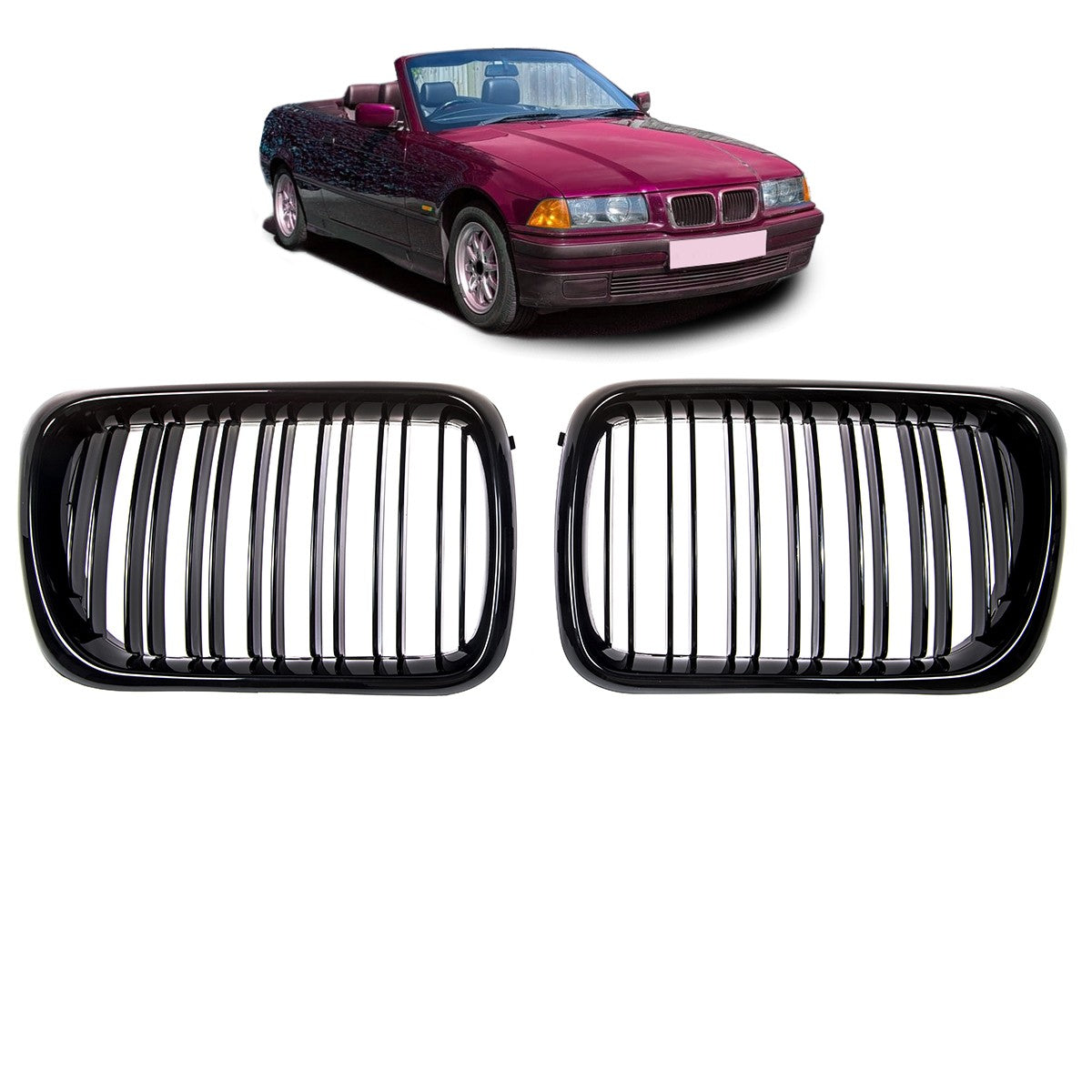 Sportgrill Hochglanz Schwarz Doppelrahmen passend für BMW 3er E36 1996-2000