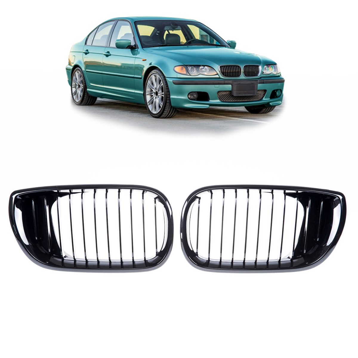 Kühlergrill Hochglanz Schwarz passend für BMW 3er E46 Limousine/Touring 2001-2005
