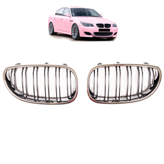 Doppelstreifen Chrom & Schwarz Grill passend für BMW 5er E60 E61 2003-2010
