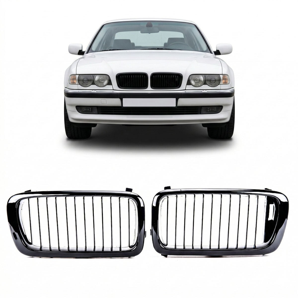 Hochglanz Schwarzer Einlinien Kühlergrill passend für BMW 7er E38 1994-1999