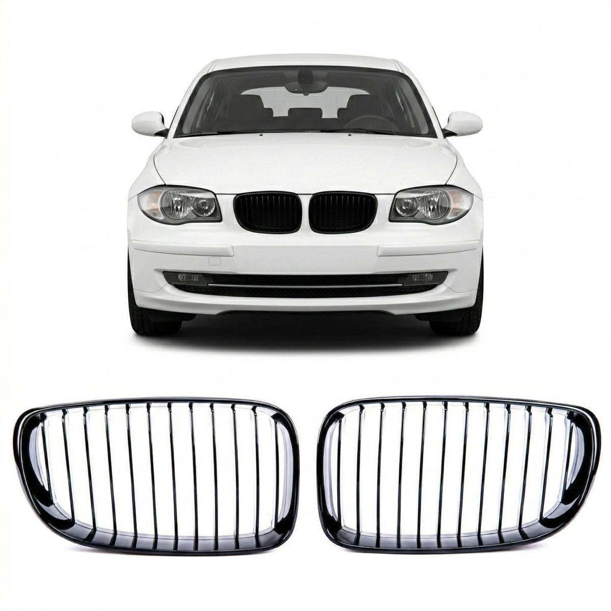 Frontgrill Hochglanz Schwarz passend für BMW 1er E81 E82 E87 E88 2007-2012