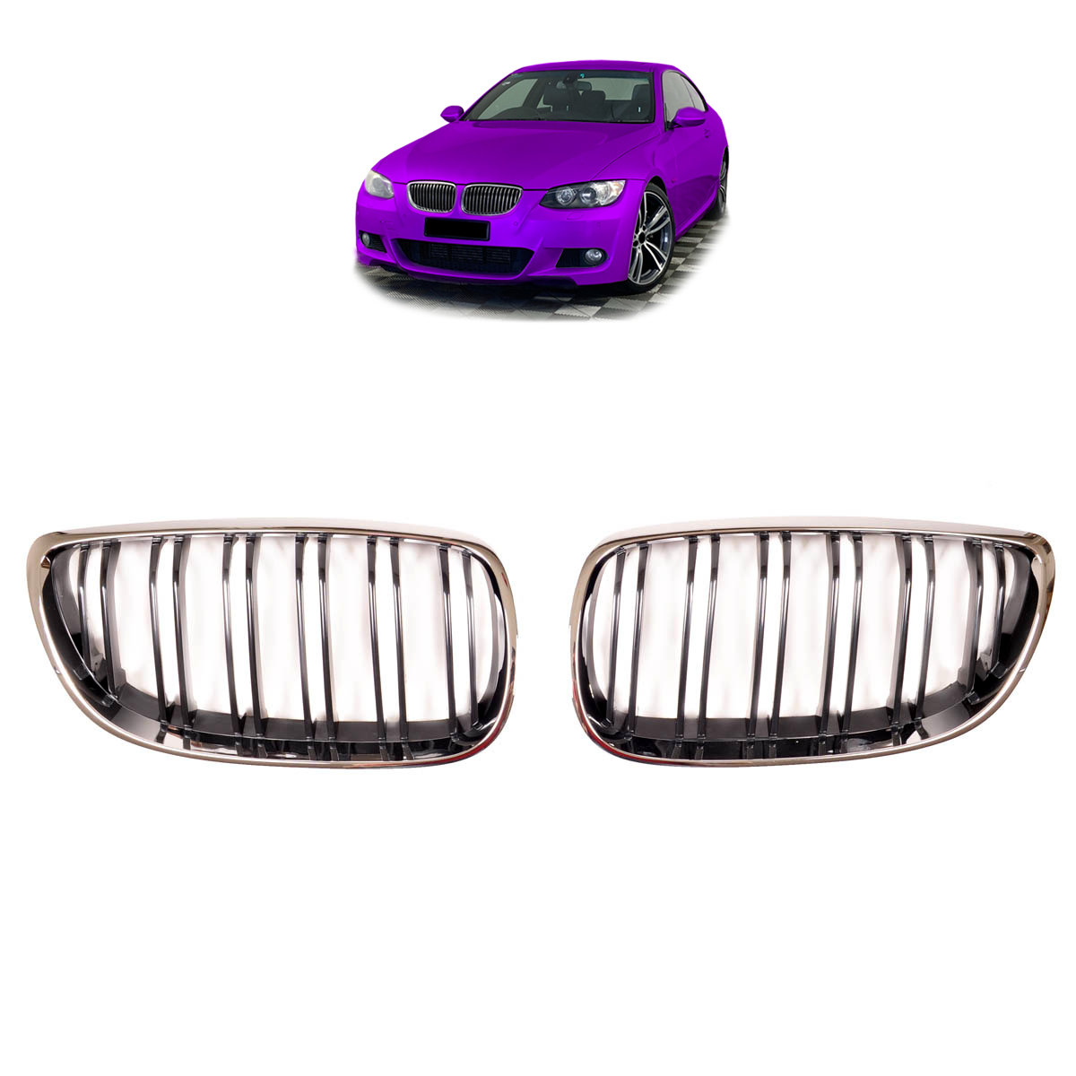 Doppel-Linie Chrom & Schwarz Grill passend für BMW 3er E92 E93 2005-2010