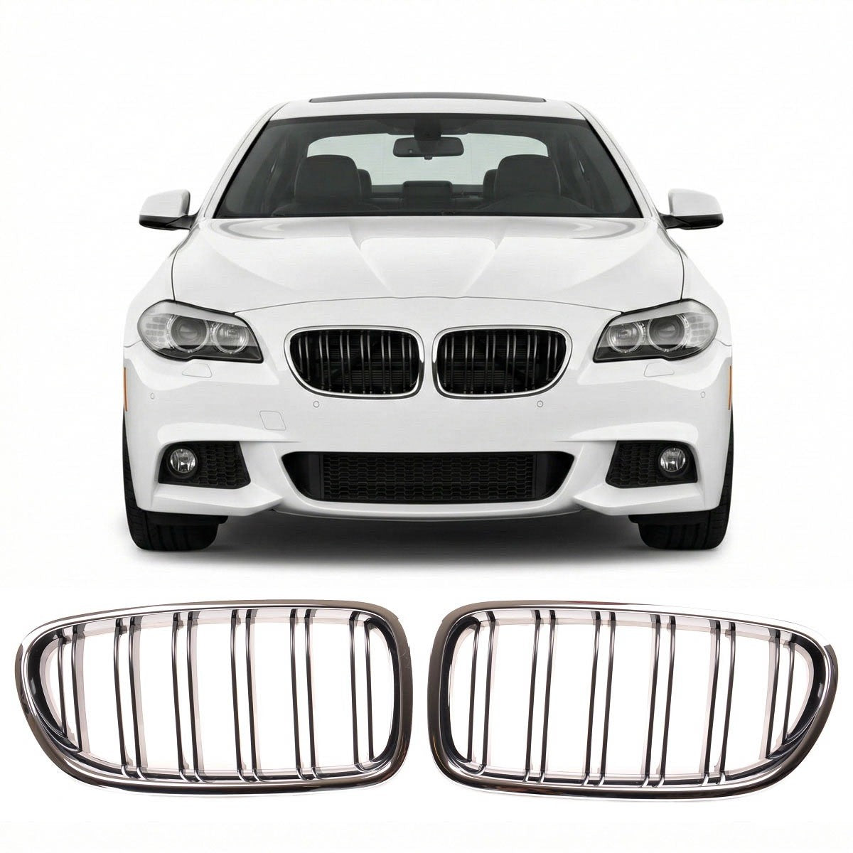 Doppelstreifen Kühlergrill Chrom & Schwarz passend für BMW 5er F10 F11 2010-2018