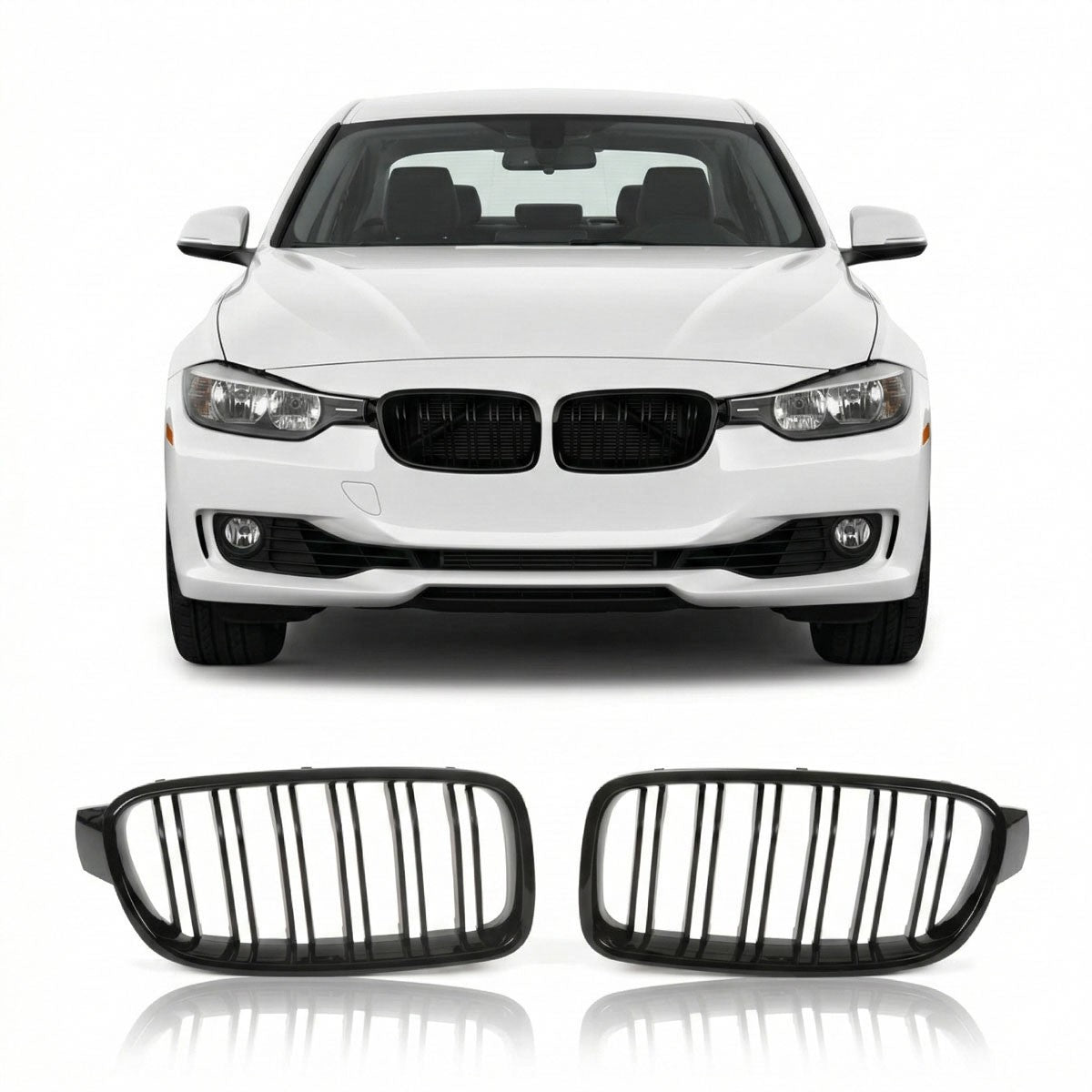 Kühlergrill Hochglanz Schwarz Doppelstreifen passend für BMW 3er F30 F31 2011-2019
