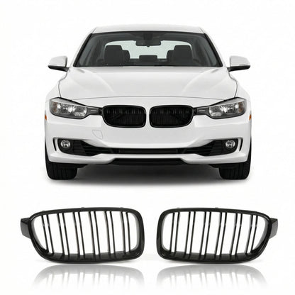 Kühlergrill Hochglanz Schwarz Doppelstreifen passend für BMW 3er F30 F31 2011-2019